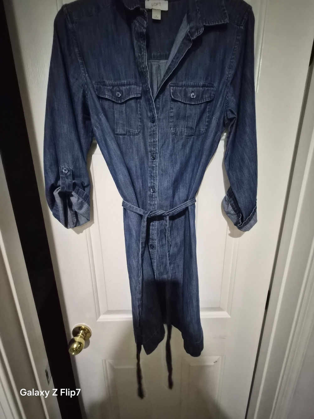 LOFT Denim Shirt Dress in Dark Blue